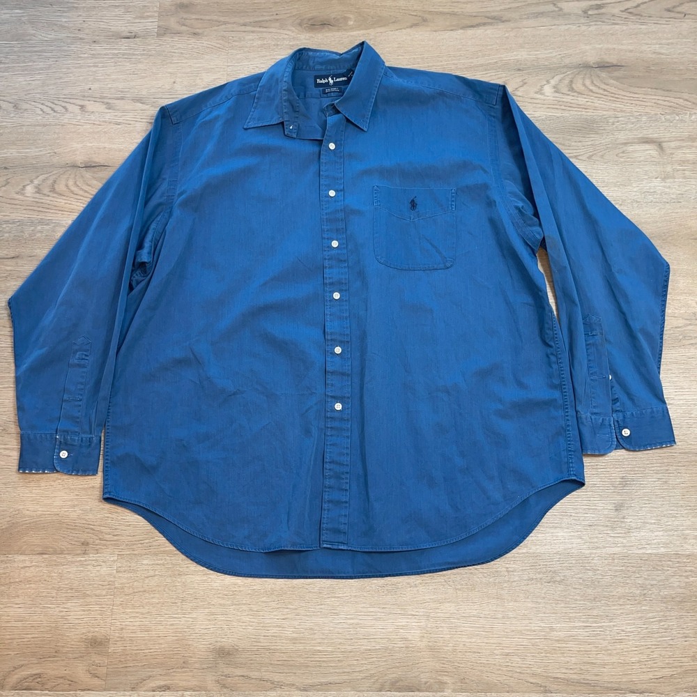 Vintage Ralph Lauren Big Shirt Mens XL Blue Long Sleeve Button Front Pocket